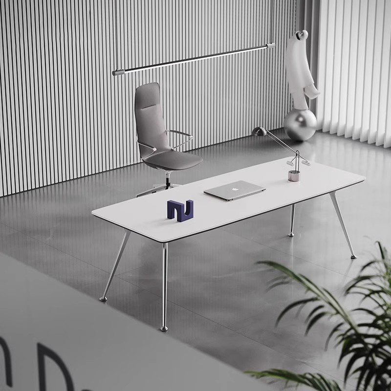 Office Management Technology - Long Straight Managers Desk Simple Modern